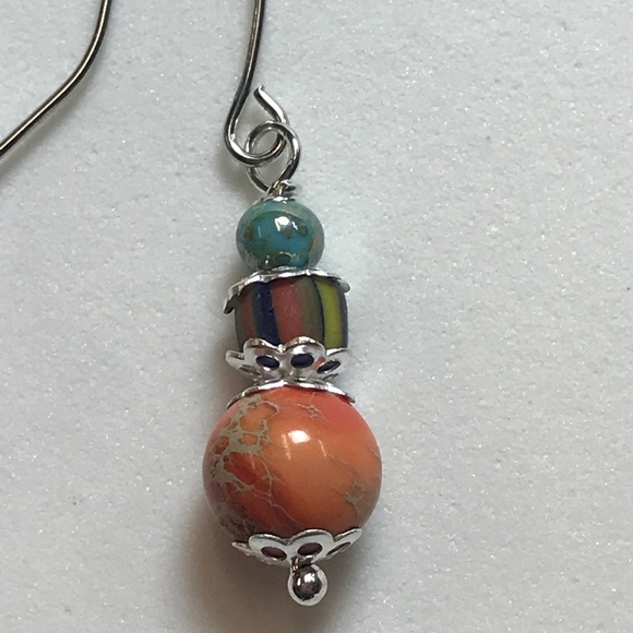 Orange and Turquoise Handmade Earrings 0001 - Picture 3 of 4